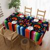 Nappe rectangulaire Fleurs d'oiseaux mexicains rayures pour décoration de table Réutilisable Nappe de table de cuisine salle à manger Décorations du Jour des Morts