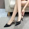 Fuxing - Tacones altos de aguja con punta francesa y lazo para mujer: elegantes sandalias de punta cerrada para el verano