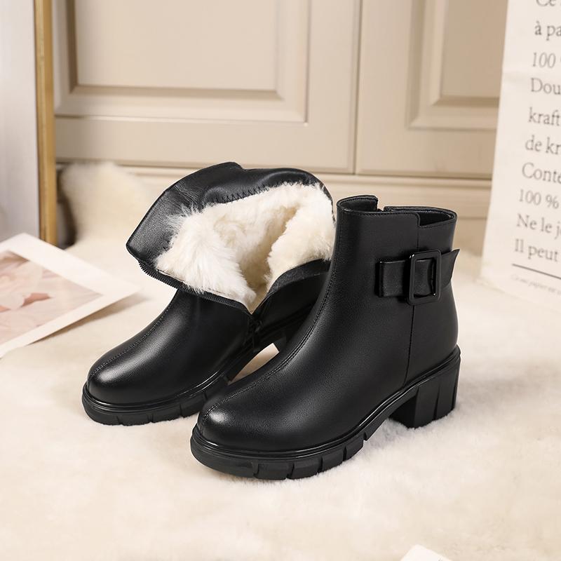 Fashion AIYUQI Women Boots Winter Shoes Genuine Leather British Style Women Ankle Boots High Heel Fashion Warm Wool Ladies Short Boots