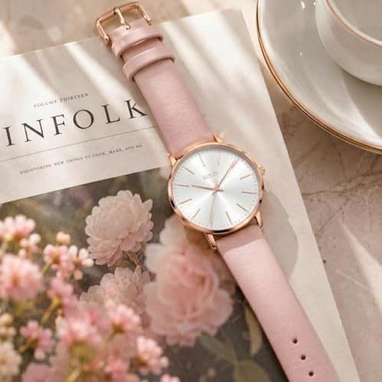 BUREI montre-bracelet femme analogique quartz japonais étanche simple décontracté grand cadran bracelet en cuir léger pour femme