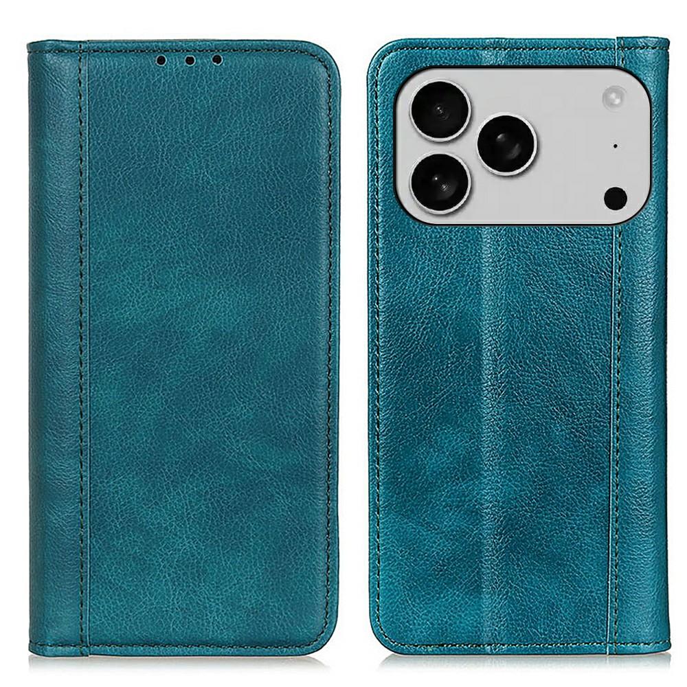 

For iPhone 17 Pro Stand Case Split Leather Litchi Texture Wallet Phone Cover Green