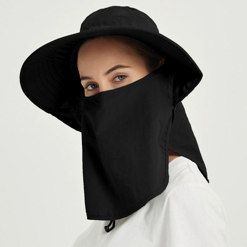 

Summer Outdoor Sun Protection Climbing Hat Big Brim Fisherman Hat Hiking Camping Fishing Face Protection Face Mask Hat for Men and Women Black One size
