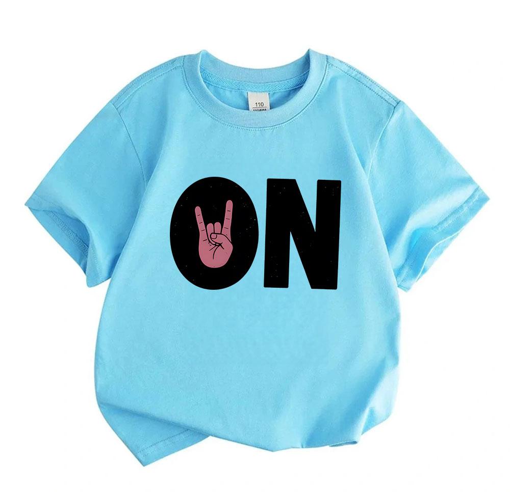 Kids Boys Girls 100% Cotton Crew Neck Short Sleeve T-Shirt, Funny Rock Hand Sign ON Pattern Casual Soft Tees for Daily Wear Hip Hop Music Themed Tops