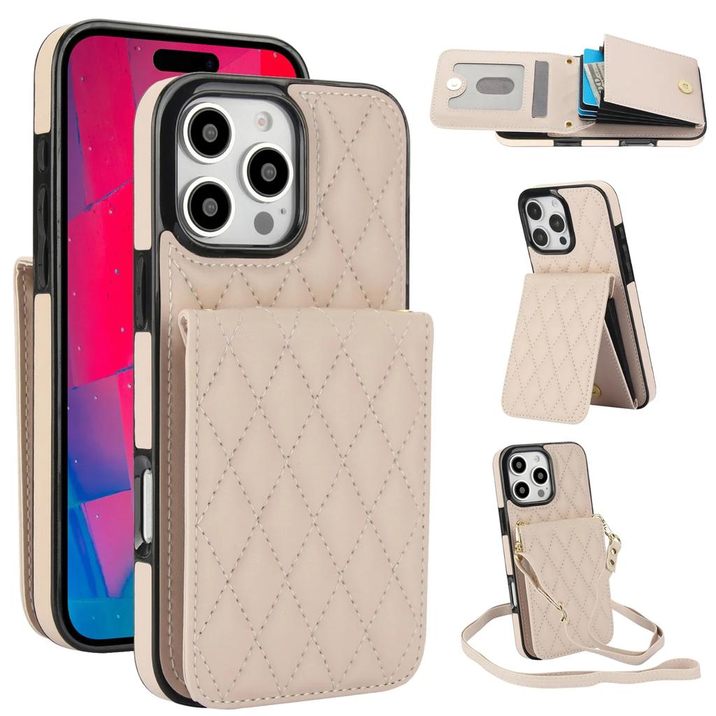 Crossbody Lanyard Wallet with Card Holder Kickstand Phone Case for iPhone 16 15 Pro Max Plus Shockproof Protective Cover