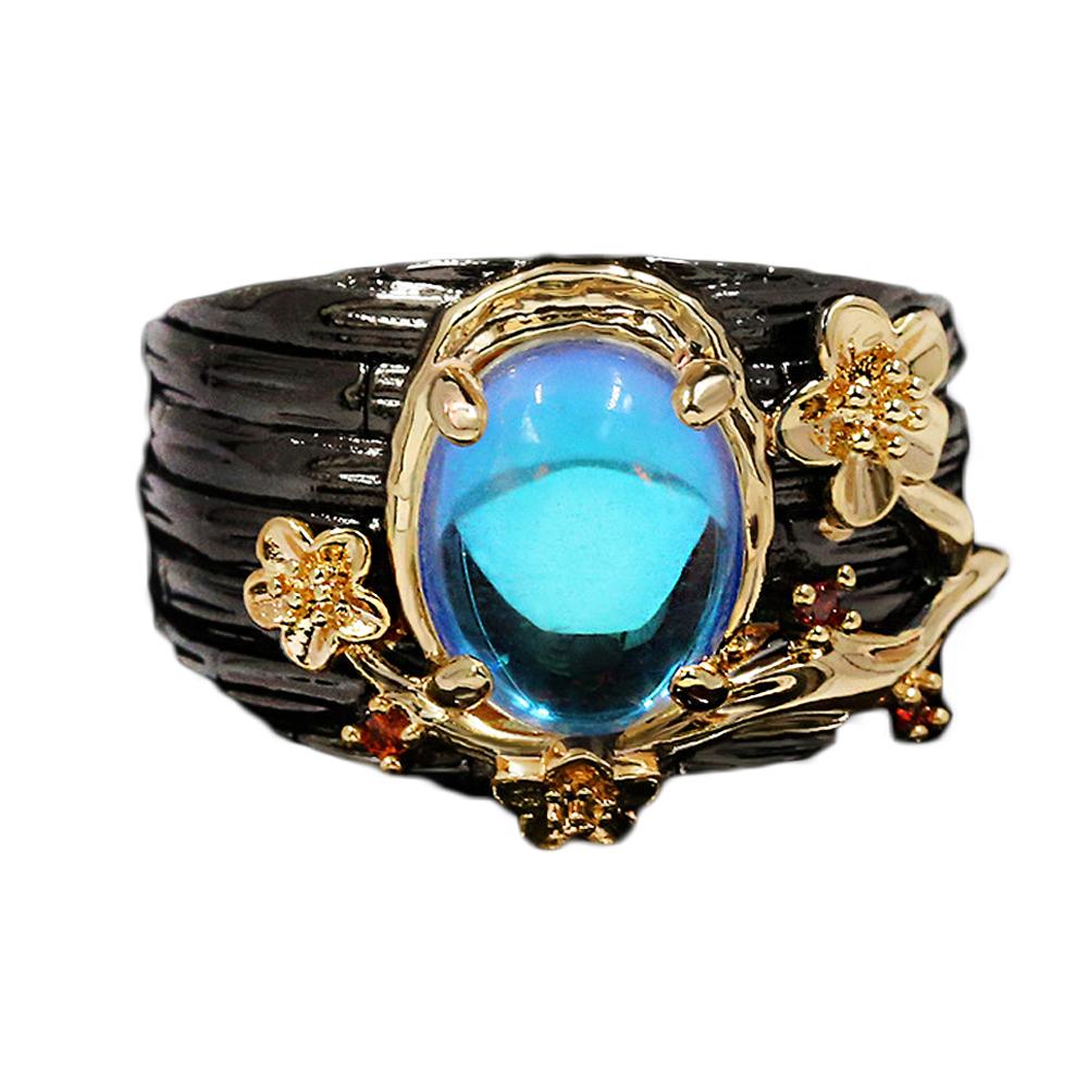 

Креативный лунный свет, драгоценный камень, женское кольцо с веткой дерева, цветочным шпагатом, женское кольцо с лунным камнем, элегантное женское ювелирное изделие из черного золота 9