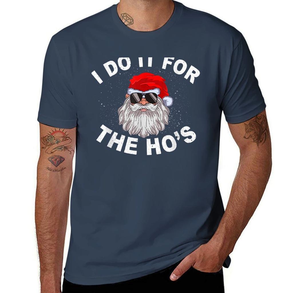I Do It For The Hos Shirt Funny Santa Ugly Christmas In July Tshirt Basic Solid Tee For Daily Use