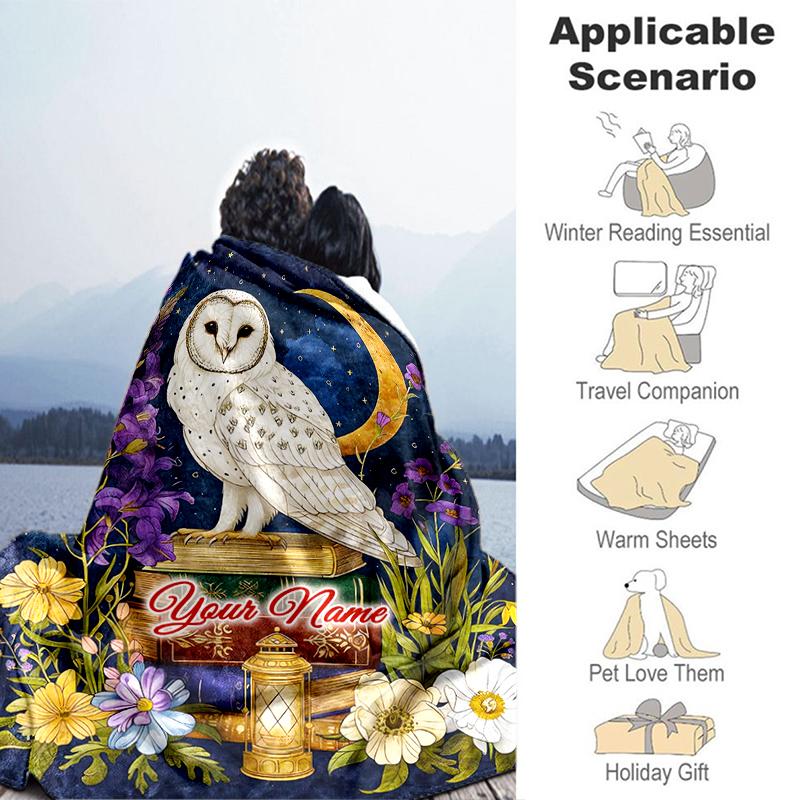 1PC Custom Name Owl Moon Magic Flannel blankets Patterns Throw Blanket All-Season Soft Gift for Couch, Bed, Camping gifts