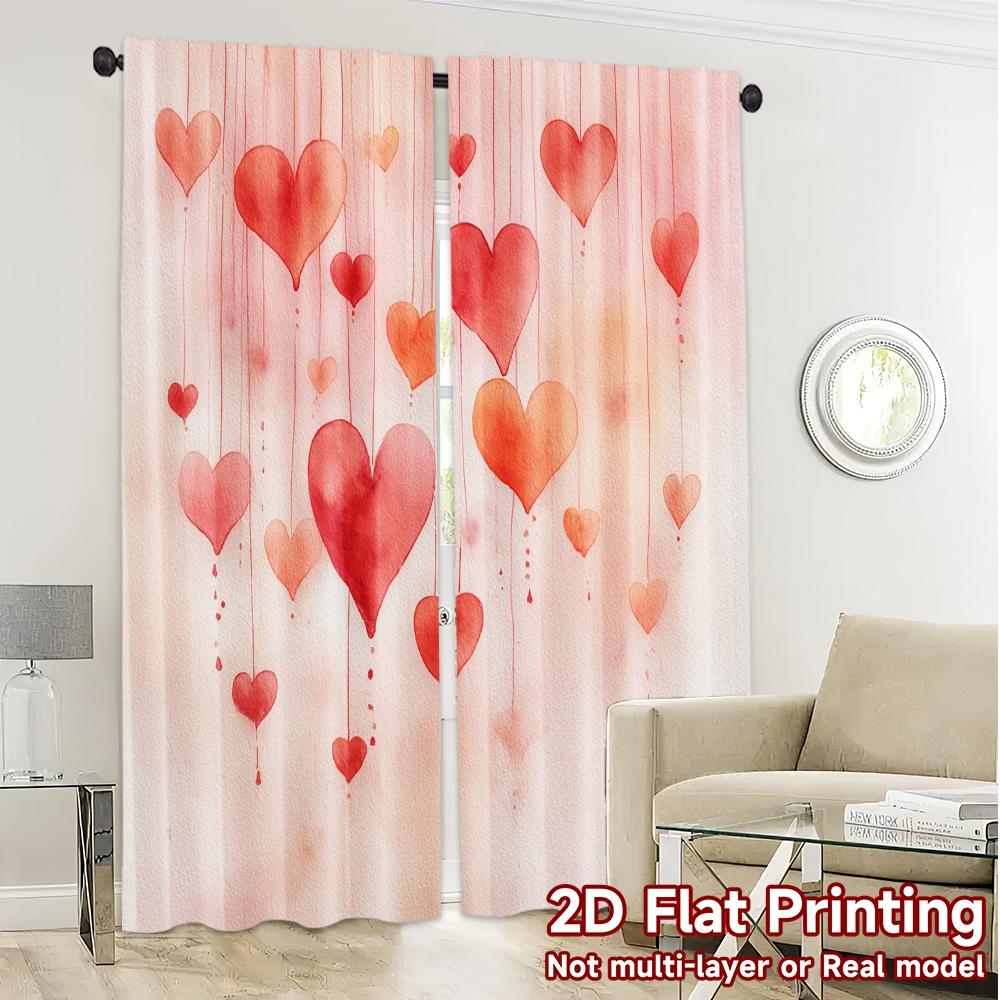 2D Flat Printing  JIT 2pcs   Curtains (Without Rod) Heartfall Canvas Modern Minimalist Curtains Versatile Fabric Curtains Festive