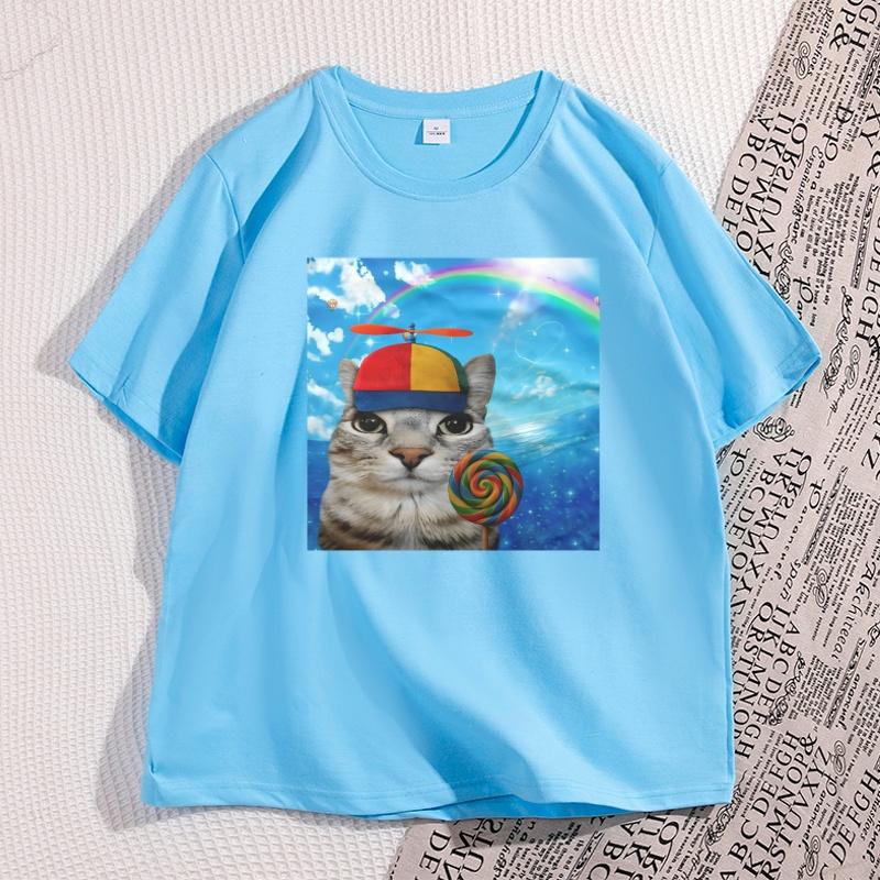 

Happy Cat Dreamcore Tshirt Funny Cats Brainrot Meme Tee Silly Kitten Humor Tshirt Casual Cotton Short Sleeve Round Neck Tops 4XL