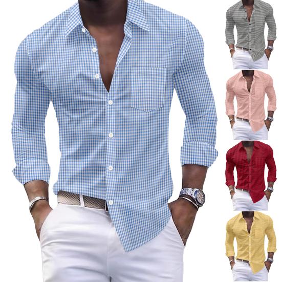 Men Plaid Dress Shirt Long Sleeve Button Down Shirt with Pocket Slim Fit Lapel Casual Formal Shirt for Prom Work Parties Dating