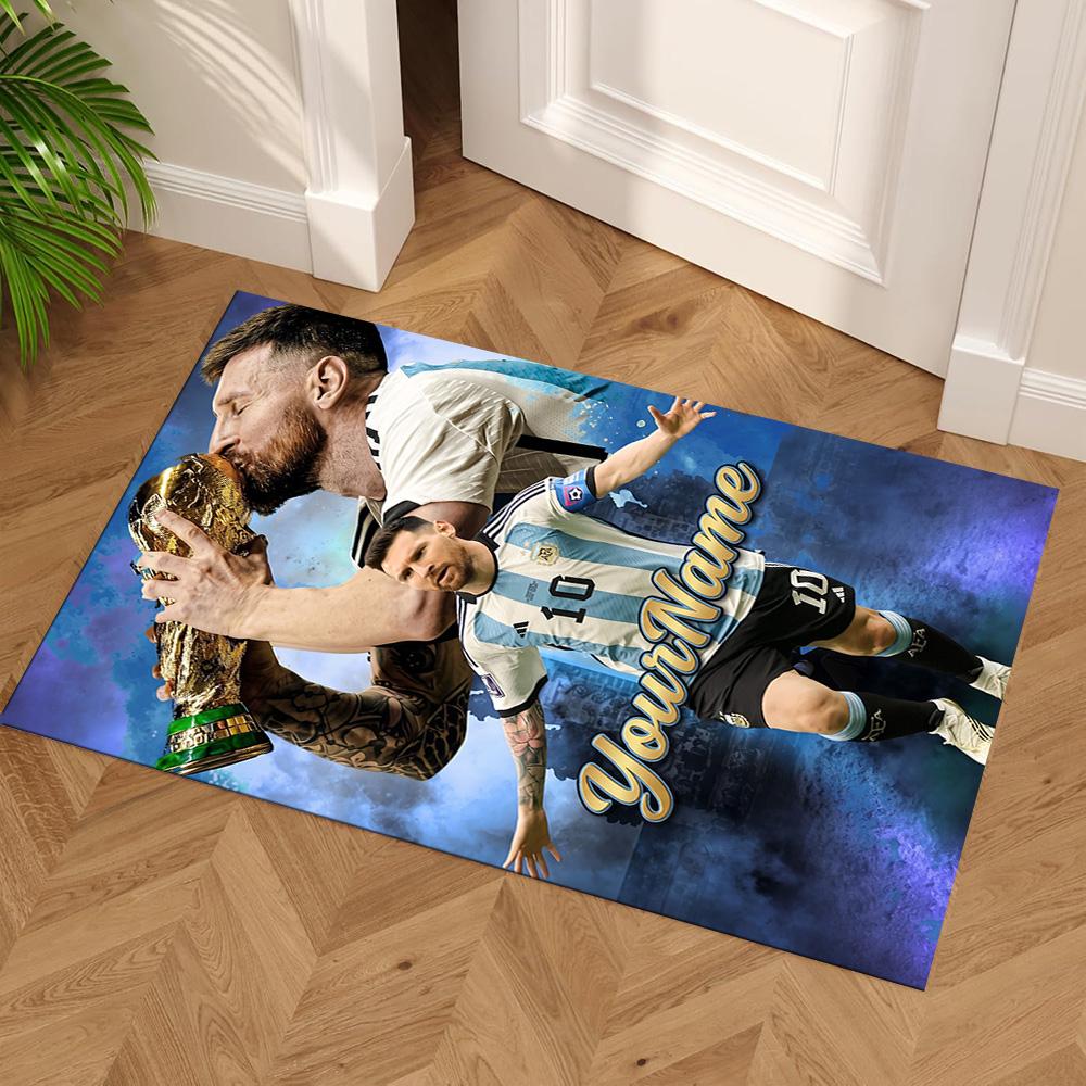 Messi Customize Your Name Area Rug Design for Outdoor Entryway Kitchen Living Rooms Anti-slip Rug Anime Office Decor Perfect Gift for Women/Men