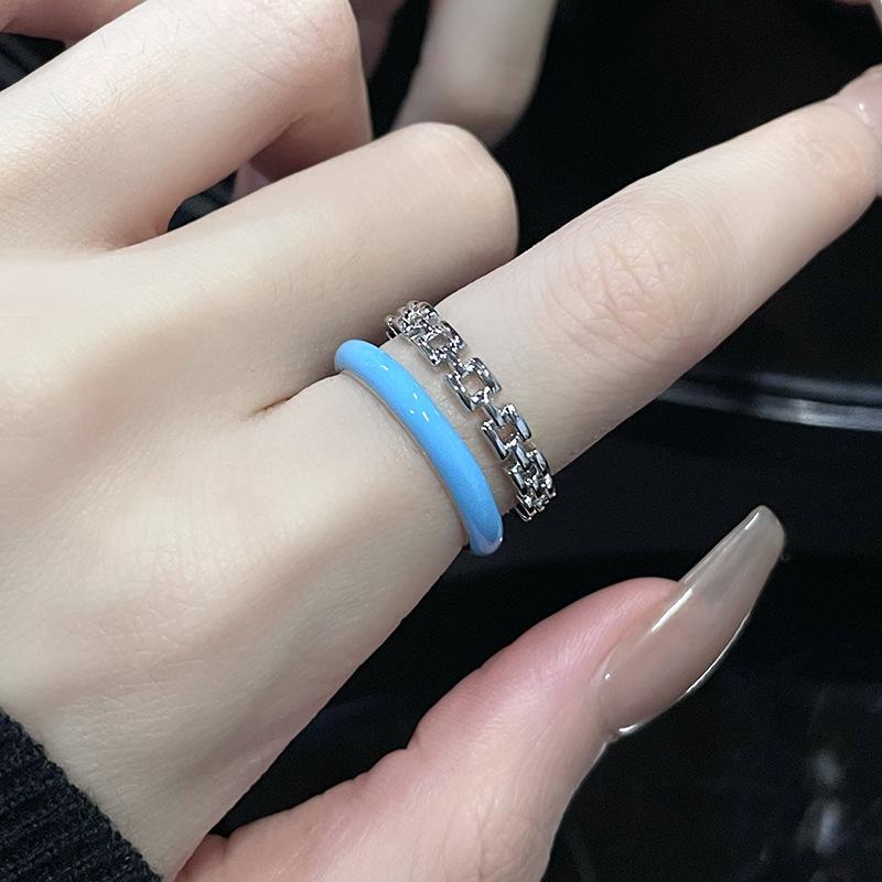 Cold Wind, Niche Design, Enamel Chain, Zircon, French Personality, Advanced Sense, Open Ring, Female