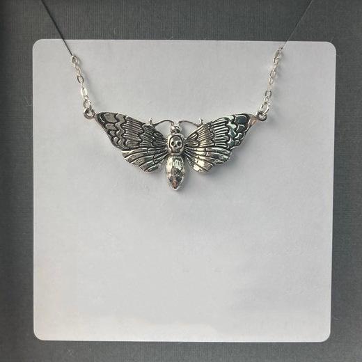 

Gothic Death s-head Moth Necklace - Gold or Silver Alternative Pendant Jewelry for Men and Women