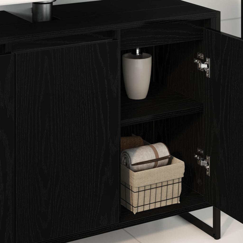 Bathroom Cabinet with Door Black Oak Effect 90 X 30 X 60 Cm