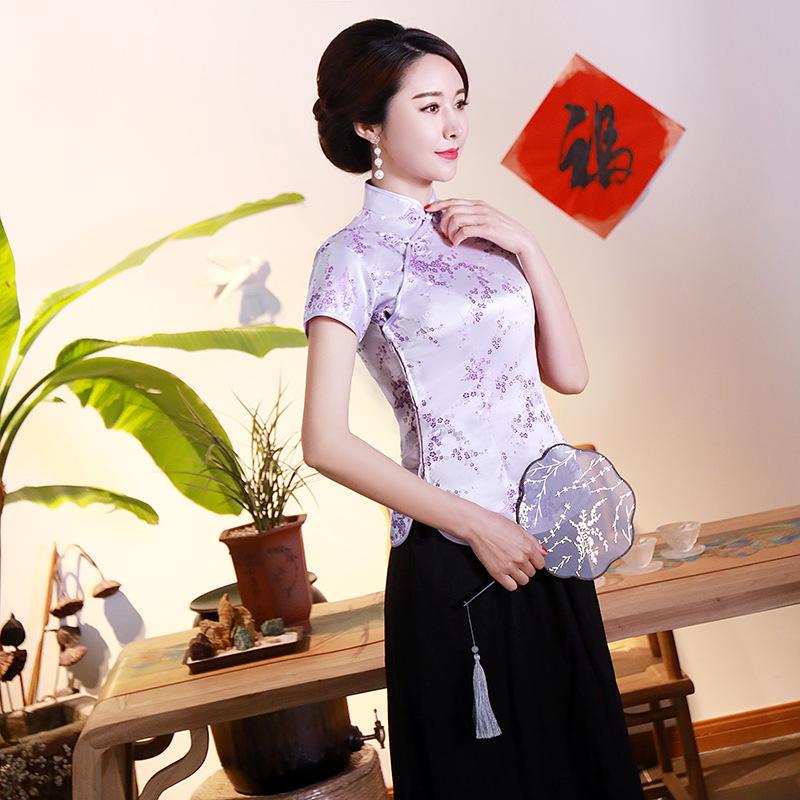 Damen Satinhemd Plus Bluse Chinesischer Stil Tang Kleidung Satinhemd Oberteile Knopfleiste Qipao Damen Hochzeitskleidung