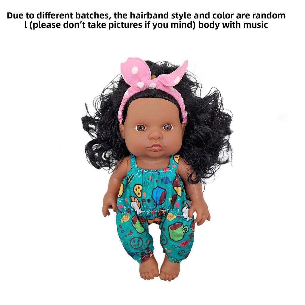 18-47CM Black Doll Full Body Vinyl Reborn Doll Soft Glue Simulation Baby African Doll Music Doll
