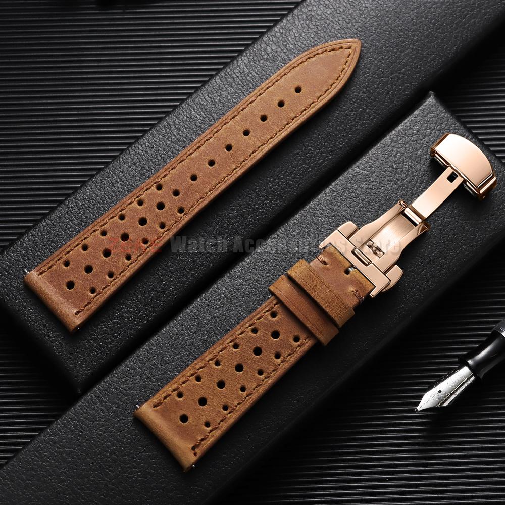 Quick Release Vintage Leather Watch Strap Stitching Cowhide Band for Omega 18/19/20/21/22/24mm Deployment Clasp Wrist Bracelet