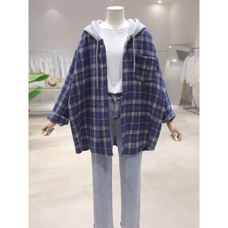 Plus-Size Lazy Style Retro Casual Plaid Long-Sleeve Shirt for Women, Early Spring and Autumn Loose Layering Jacket Top