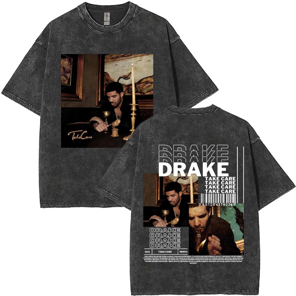 Washed Vintage Rapper Drake for All The Dogs Tshirt Men Women Hip Hop Fashion Pop Music T Shirt Cotton Short Sleeve Tshirt