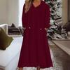 Women Fuzzy Fleece Midi Dress Fall Winter Warm Plush Dress Long Sleeve Hooded Drawstring Sweatshirt Dress with Pockets
