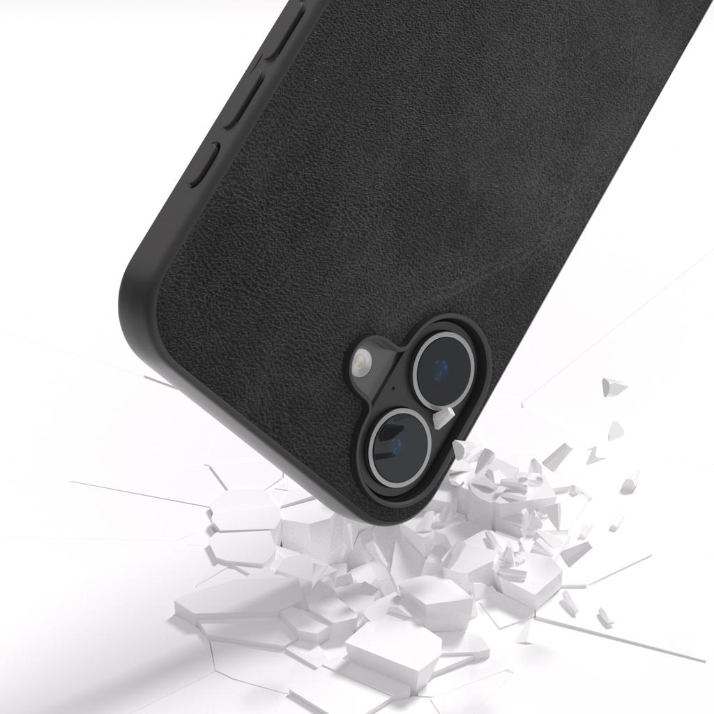 For iPhone 16 Plus Case Cowhide Texture PU+TPU+PC Protective Phone Cover