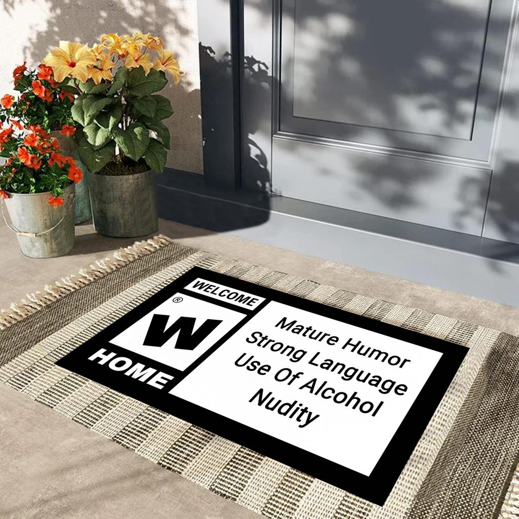 Mature Rating Welcome Doormat Rubber Non Slip Welcome Door Mat Funny Entryway Rug Gift for Video Game Mats Lovers Office Decor