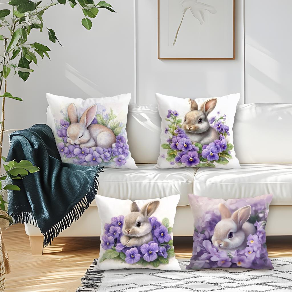 Purple Flower Rabbit Pillowcase Printed Polyester 40/45/50Cm Throw Pillowcover Decorative Sofa Cushion Pillowslip Home Decor