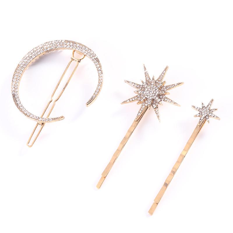 Classic Vintage Metal Geometric Rhinestone Hairpin Crystal Moon Sun Star Hair Clip Women Hair Pins Accessories Jewelry