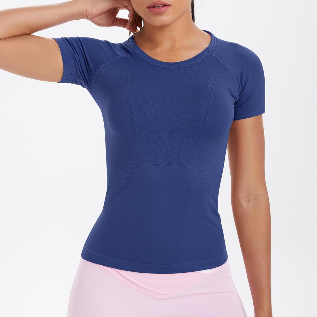Women's Seamless Knit Solid Color Breathable Short Sleeve Sports Yoga T-shirt