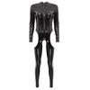 Womens Wet Look Catsuit Patent Leather Jumpsuit Long Sleeve Bodysuit Zipper Stand Collar Cutout Crotch Catsuit