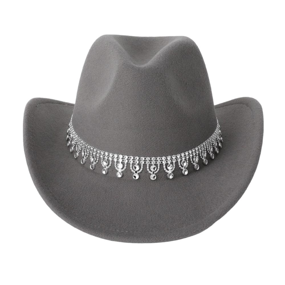 Sparkling Western Cowboy Hat Rhinestone Decoration Top Hat Elegant Felt Fedora Hat Women