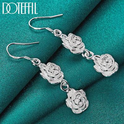 Charming Rose Blossom Earrings Silver Color Gift Charming Party Jewelry