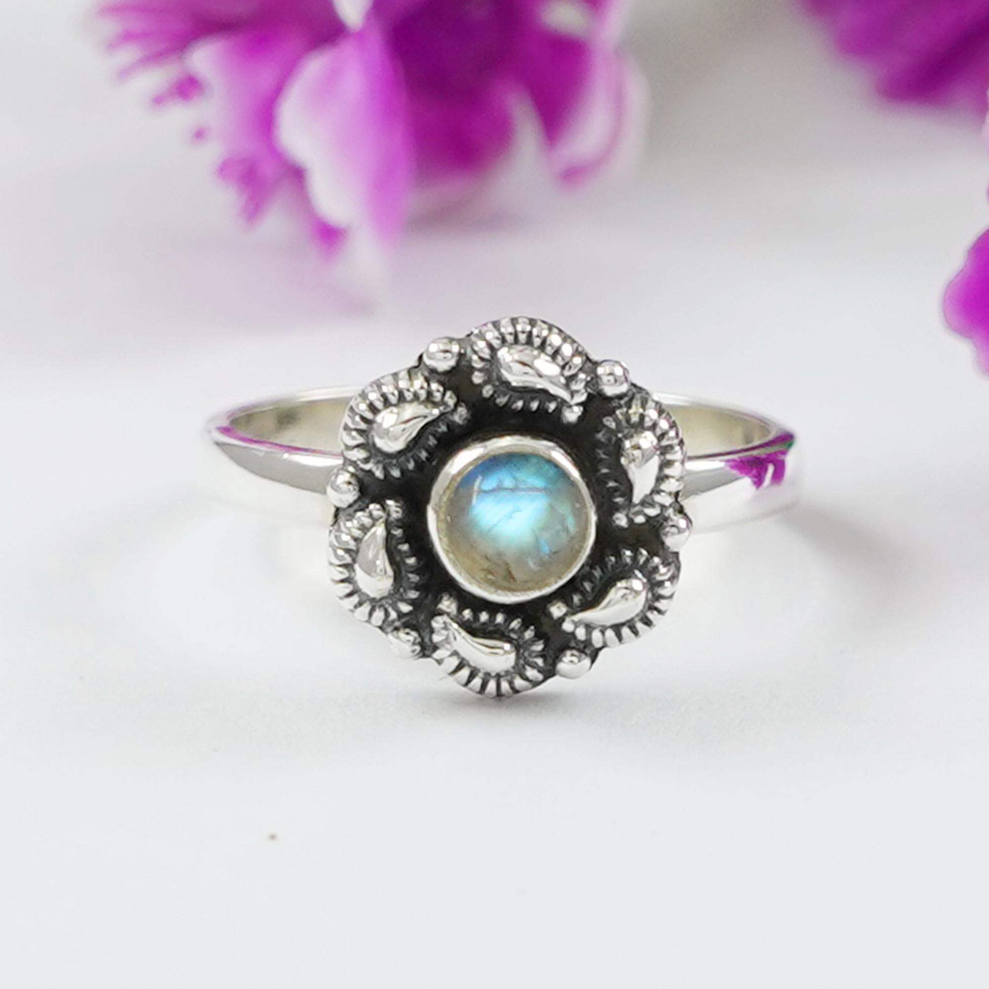 

Moonstone Ring, Dainty Ring, 925 Sterling Silver Handmade Bohemian Ring, Round Ring, Birthday Gift, Gemstone Ring 12