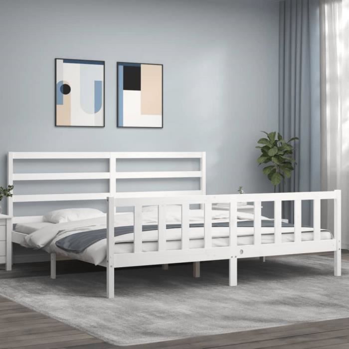 VidaXL Bed Frame with Headboard White 200x200 Cm Solid Wood 3191927