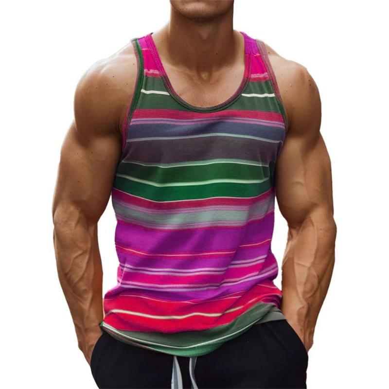 Bunte Streifen Tanktops Für Mann Farbverlauf Muster T-Shirts Sommer Lässig Mode Weste Übergroß Sport Street Tank Top