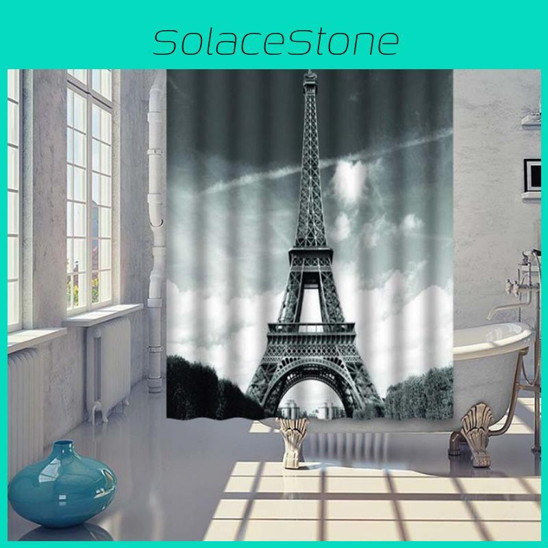 Eiffel Tower Themed Polyester Shower Curtain With Urban Night Scene For Home Improvement