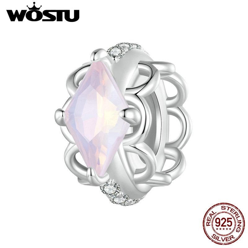 WOSTU 925 Sterling Silver Pink Couple Hearts Charm Star Bear Beads Dolphin Pendants Fit Original Bracelet DIY Jewelry