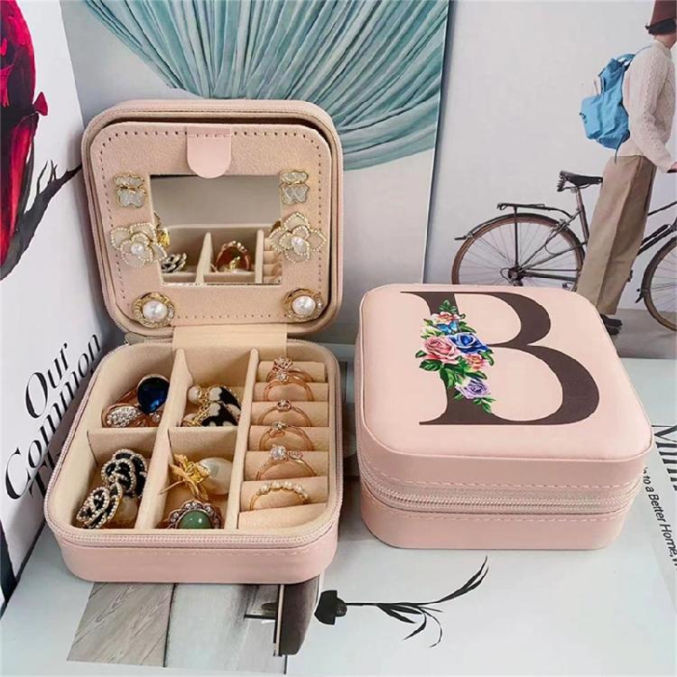 Jewelry Travel Organizers Letter Pattern Small Jewelry Container Fashion Portable Case PU Texture for Fashionable Lover