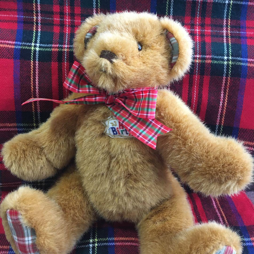 

[USED] Happy Birthday Brown & Check Teddy Bear by Petit Loup