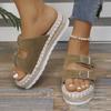 Large size belt buckle slippers women's outer wear 2025 summer retro thick-soled hemp rope lazy casual sandals