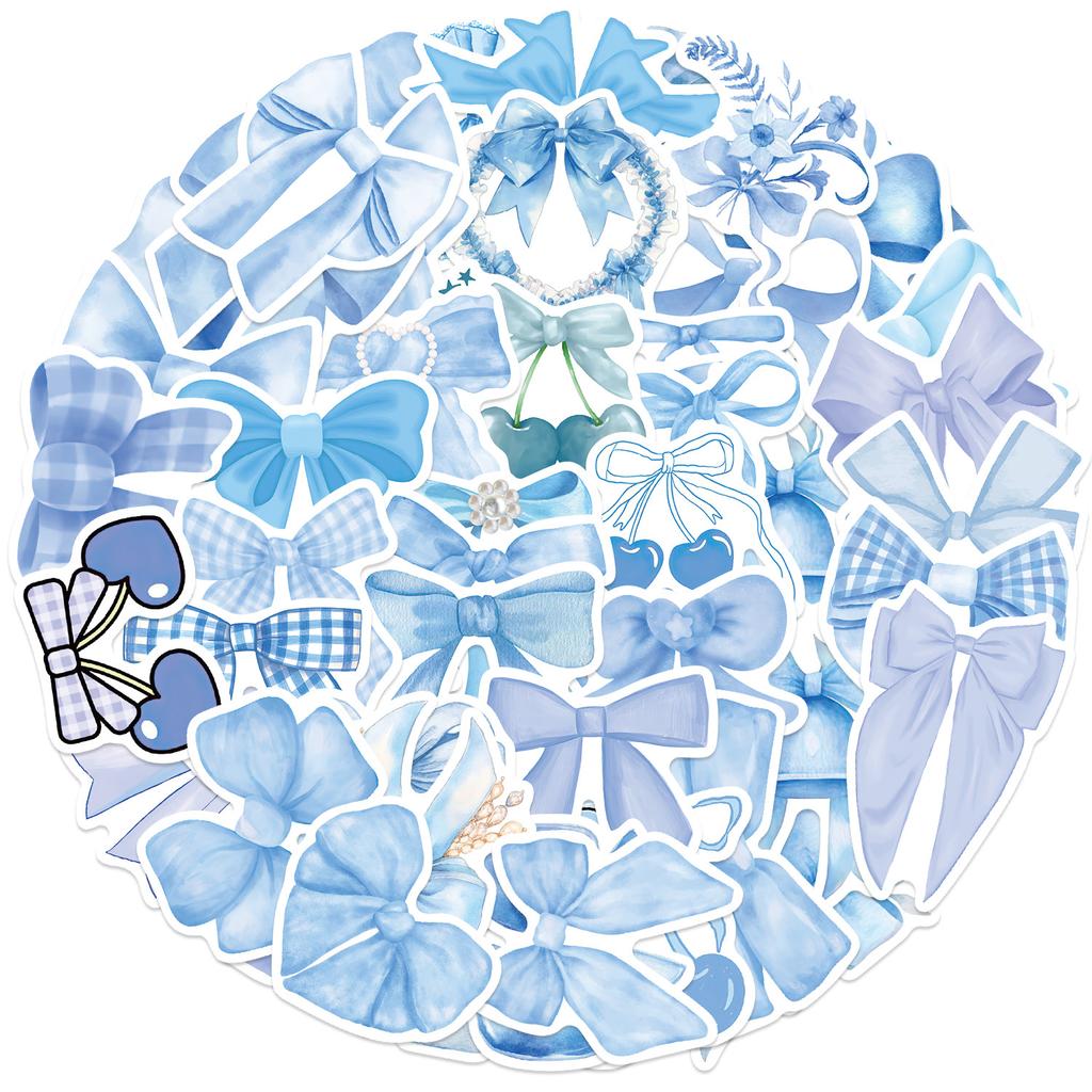 50 Cartoon Blue Bow Hand Tent Doodle Stickers DIY Decorative Guitar Notebook Suitcase