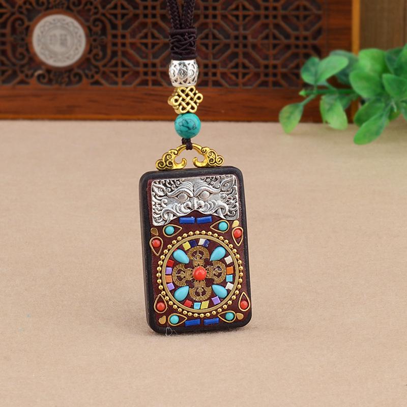 Ebony Tangka Necklace with Ethnic Na Fu Pendant - Buddha Amulet for Men & Women