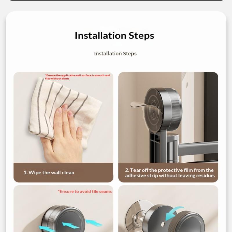 Swivel Towel Rack, 3-Arm Suction Cup Towel Holder, Thicken Aluminum Swing Out Towel Bar, Rustproof Space Saving Towel Hanger