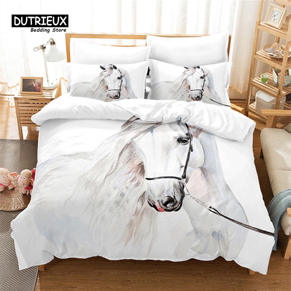 Unicorn Horse Bedding Set 3D Animal Print Duvet Cover Galloping Horse Comforter Cover Queen For Boys Teens Adults Decor Bedroom