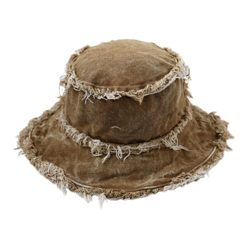 

Vacation Outdoor Fisherman Hat for Woman Bucket Hat Distressed Frayed Edge Hat темно-коричневого кольору