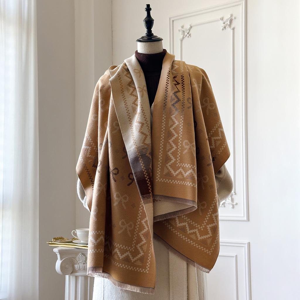 Autumn And Winter Bow Presbyopia Scarf Women'S Warm Color Matching Imitation Cashmere Scarf Double-Sided Air Conditioner Shawl