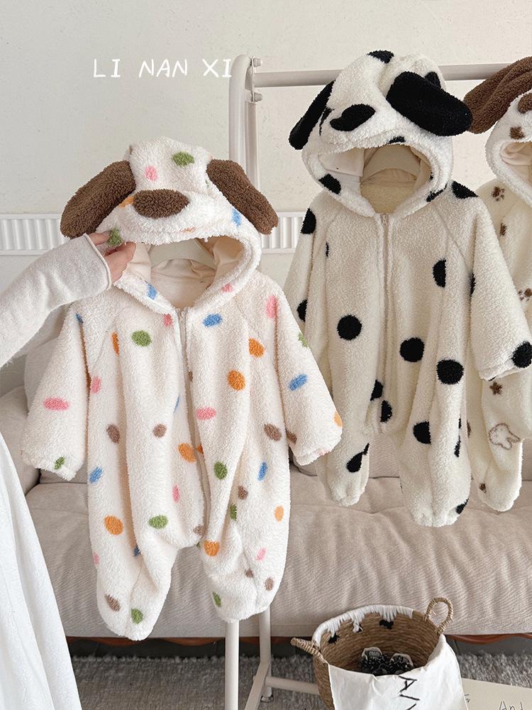 Super Cute Korean Style Baby Fleece Romper - Warm Hooded Autumn/Winter Crawling Suit
