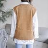 Women Crew Neck Sleeveless Knit Sweater Solid Color Tank Top Cutout Leaf Design Fall Winter Sizes S-L