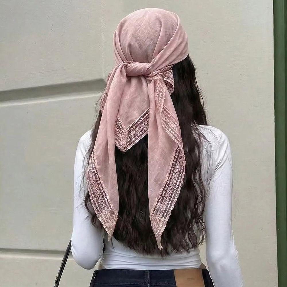 Square Shape Lace Trim Scarf Breathable Sun-Protection Shawl Fashion Bohemian Scarf