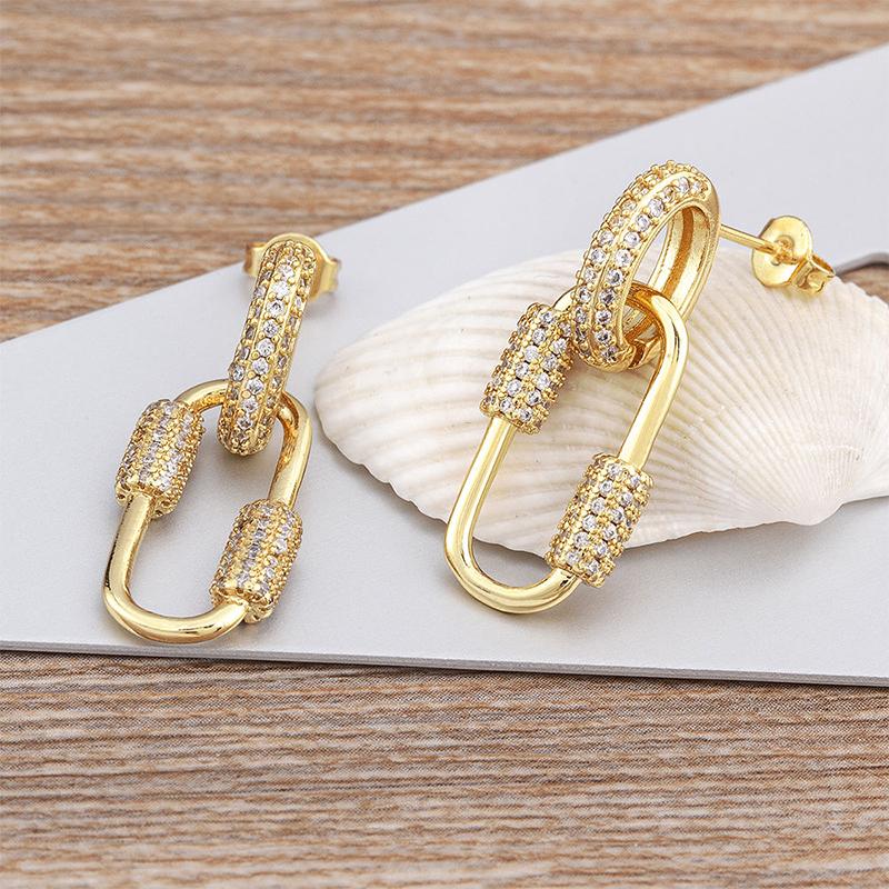 New 14K Gold Filled Moissanite Hoop Earrings Double Ring Interlocking Paperclip Drop Earrings Birthday Gift for Girls